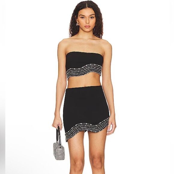 NWT NBD Bruna Embellished Bra Top Black silver rhinestone cropped Revolve S - Picture 11 of 12